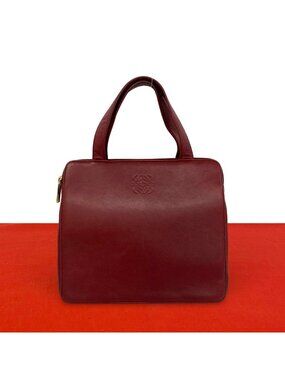Loewe Vintage Anagram Logo Nappa Leather Handbag Mini Tote Wine Red